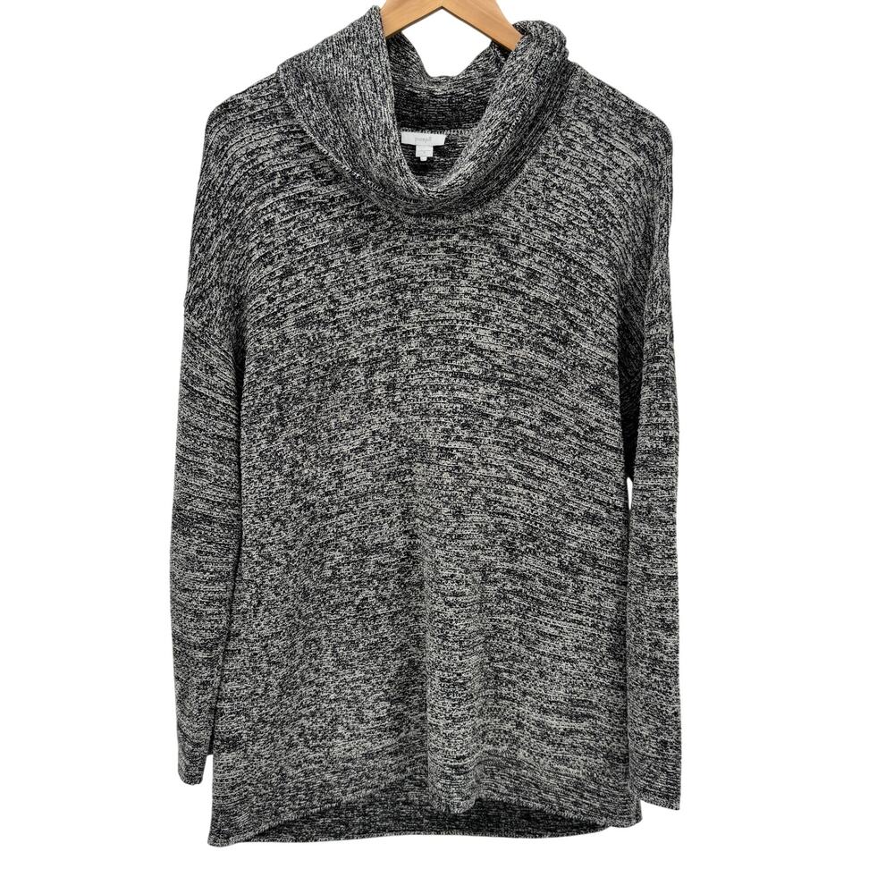 J Jill Sweater Womens Medium Black White Marled Cowl Neck Pullover Pure Jill